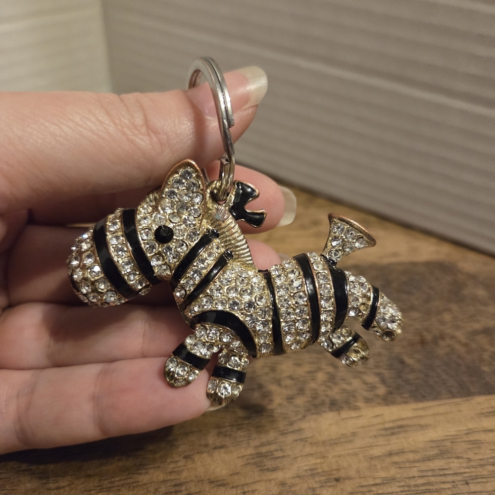 Zebra Crystal Rhinestone Pendant Keychain